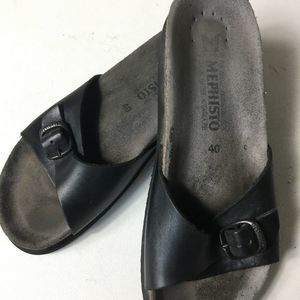 Mephisto Comfort Black Leather One Strap Buckle Slide Sandals Size 40 – 9.5/10